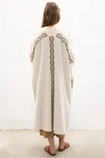 KETEN NAKIŞLI KOLSUZ KİMONO