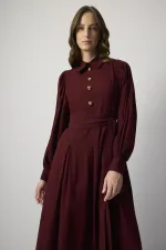 PLEATED SHIRT COLLAR DRESS