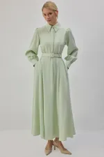 BELTED SATIN SHIRT DRESS