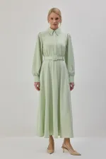 BELTED SATIN SHIRT DRESS