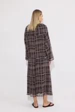 Ensemble 2 pièces en mousseline à carreaux avec col châle