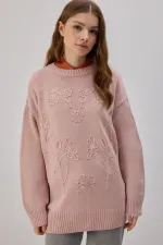 KNITTED TUNIC WITH FLOWER EMBROIDERY