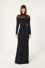 SİM DETAYLI UZUN KOLLU ELBİSE