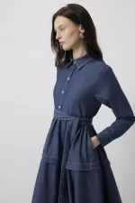 KONTRAST DİKİŞLİ GÖMLEK YAKA ELBİSE