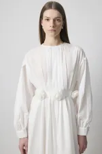 PLEATED POPLIN DRESS WITH FLORAL DETAILS PLEATED POPLIN DRESS WITH FLORAL DETAILS