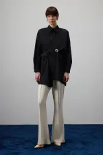 PLEATED ASYMMETRICAL POPLIN SHIRT