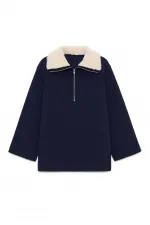 FUR-COLLARED SWEATSHIRT