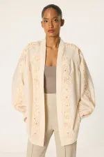 KIMONO WITH ROSE EMBELLISHMENT AND STONES