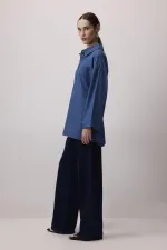 DENIM EFFECT SHIRT COLLAR TUNIC