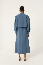 CROP CEKETLİ BELİ BÜZGÜLÜ ELBİSE