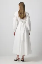 PLEATED POPLIN DRESS WITH FLORAL DETAILS PLEATED POPLIN DRESS WITH FLORAL DETAILS