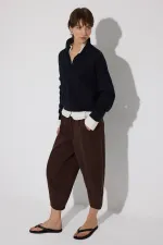 GABARDINE BALLOON PANTS WITH ELASTIC WAISTBAND GABARDINE BALLOON PANTS WITH ELASTIC WAISTBAND