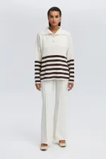 DÜĞME DETAYLI ÇİZGİLİ KAZAK