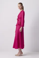 FRONT-TIE SATIN BLOUSE AND SKIRT SET FRONT-TIE SATIN BLOUSE AND SKIRT SET