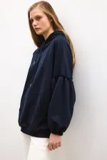 Balloon Sleeve Hooded Sweatshirt