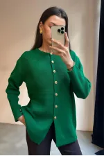 LONG CARDIGAN À BOUTONS DORÉS