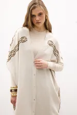 KETEN NAKIŞLI KOLSUZ KİMONO