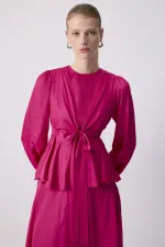 FRONT-TIE SATIN BLOUSE AND SKIRT SET FRONT-TIE SATIN BLOUSE AND SKIRT SET