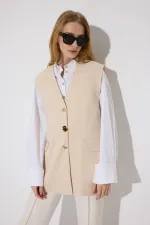 DÜĞME DETAYLI KREP YELEK