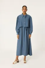 CROP CEKETLİ BELİ BÜZGÜLÜ ELBİSE