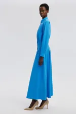 PLEATED LINEN DRESS WITH BUTTON DETAIL