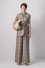 100% Linen Plaid Vest and Trousers Set