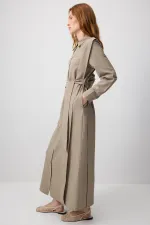 KUŞAKLI POPLİN GÖMLEK ELBİSE