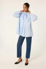 FRONT PLEATED POPLIN SHIRT