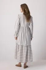 NATUREL DOKULU ÇİZGİLİ ELBİSE