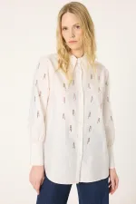 ASİMETRİK YAKA TAŞLI KUPRA GÖMLEK