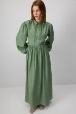 KUŞAKLI GÖMLEK YAKA ELBİSE