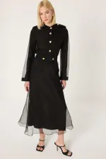 GOLD BUTTONED ORGANZA DRESS GOLD BUTTONED ORGANZA DRESS