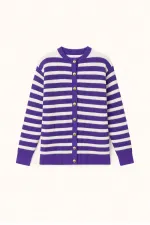 GOLD BUTTONED STRIPED LONG CARDIGAN