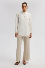 LINEN TEXTURED TUNIC WITH FRINGE DETAILS LINEN TEXTURED TUNIC WITH FRINGE DETAILS
