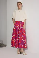 BELİ LASTİKLİ DESENLİ ETEK