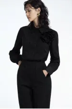 ÇİÇEK AKSESUARLI GÖMLEK BODY