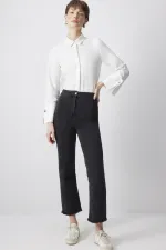 DENIM PANTS WITH FRINGED HEM