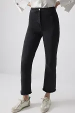 DENIM PANTS WITH FRINGED HEM