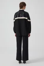 SEQUINED STRIPED CREPE JACKET