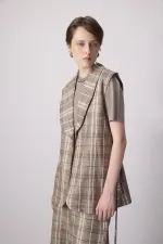 100% Linen Plaid Vest and Trousers Set