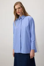 Chiffon Detailed Striped Oversize Shirt Chiffon Detailed Striped Oversize Shirt