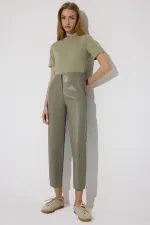 PENSLİ YÜKSEK BEL VEGAN DERİ PANTOLON