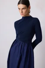 DRAPE DETAYLI ASİMETRİK ELBİSE