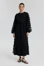 CHIFFON DRESS WITH GATHERED WAIST