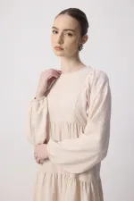 %100 KETEN BÜZGÜLÜ ELBİSE