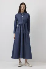 KONTRAST DİKİŞLİ GÖMLEK YAKA ELBİSE