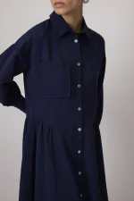 KETEN DOKULU SEDEF DÜĞMELİ ELBİSE