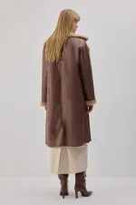 KÜRK DETAYLI DERİ KABAN