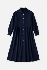 KETEN DOKULU SEDEF DÜĞMELİ ELBİSE