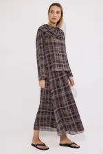 Ensemble 2 pièces en mousseline à carreaux avec col châle